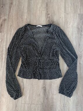 Zara Black & White Dot Wrap-Style Long Sleeve Top
